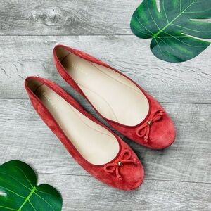 COLE HAAN BLUSH PINK RED SUEDE BOW FLATS